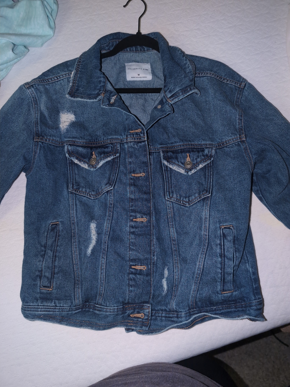 Celebrity Pink Distressed Blue Denim Jean Jacket